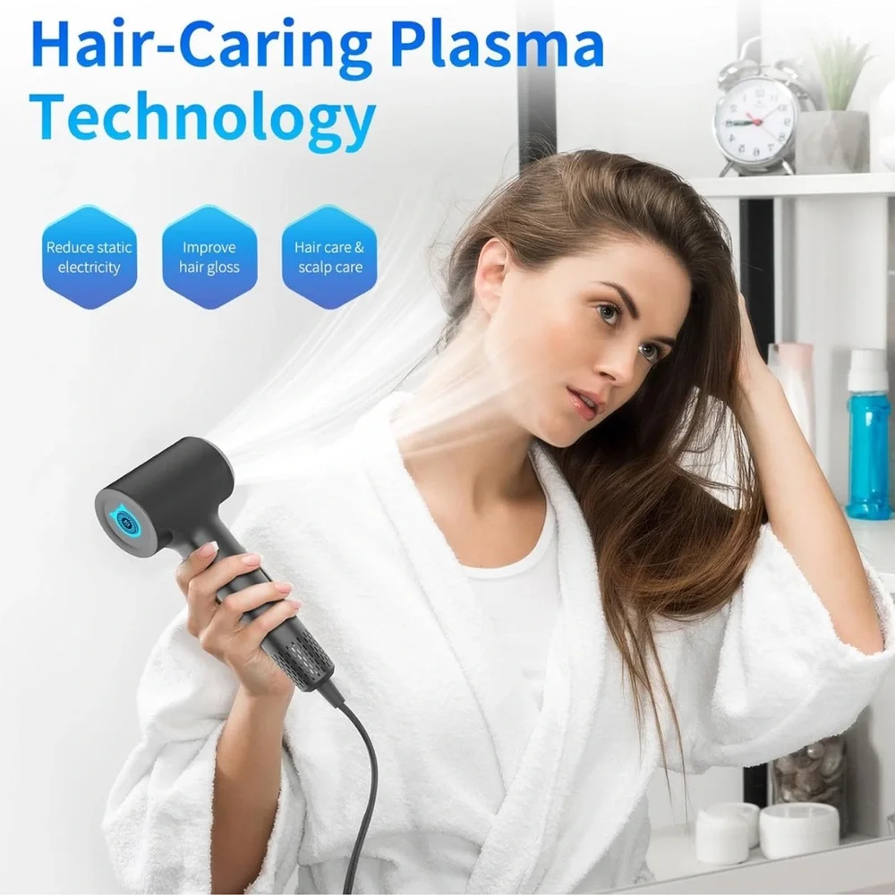 NEW! Plasma Hair Dryer (Positive+Negative Ionic) 1500W Dark Gray